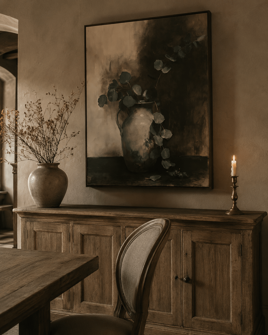 Hushed Eucalyptus Stems Canvas - The Midnight Archive