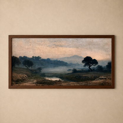 Umber Valley with Stream — dark romantic panoramic landscape fine art print, The Midnight Archive