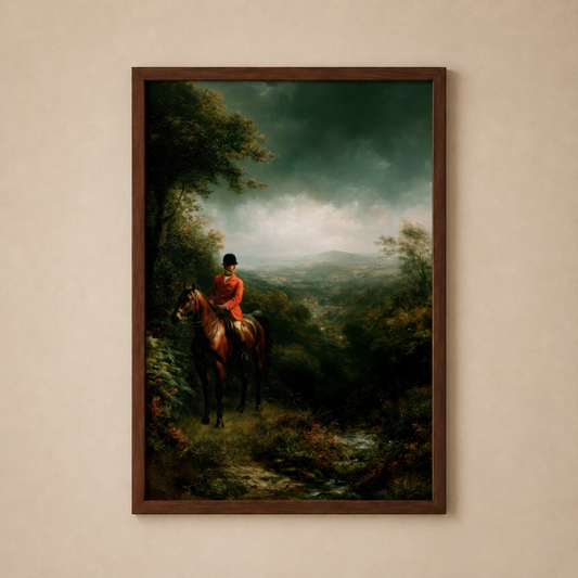 The Crimson Rider — dark romantic equestrian landscape fine art print, The Midnight Archive