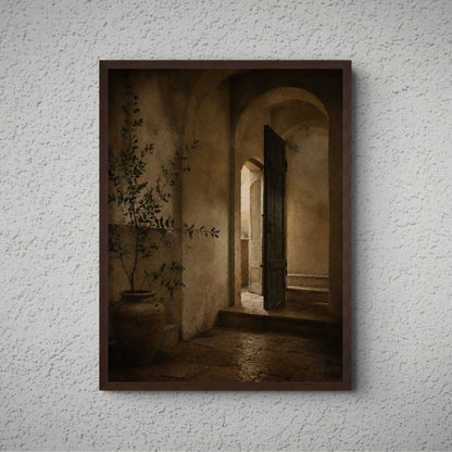 Open Doorway with Olive Tree Canvas - The Midnight Archive