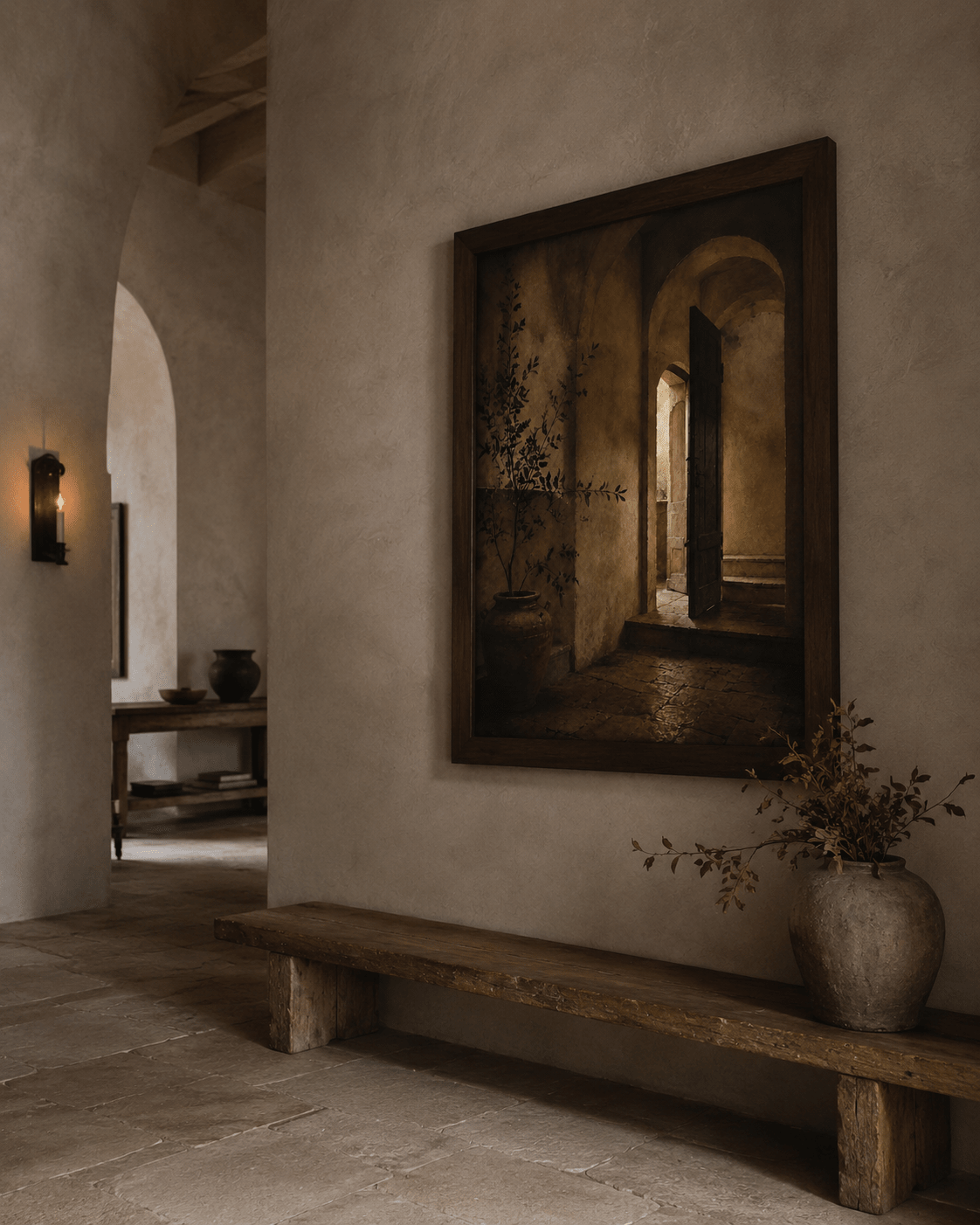 Open Doorway with Olive Tree Canvas - The Midnight Archive