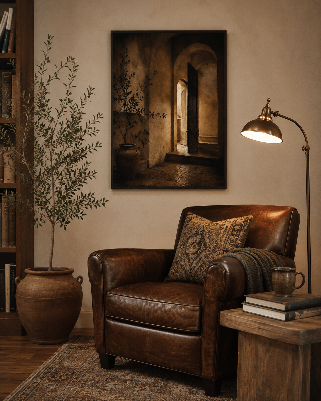 Open Doorway with Olive Tree Canvas - The Midnight Archive