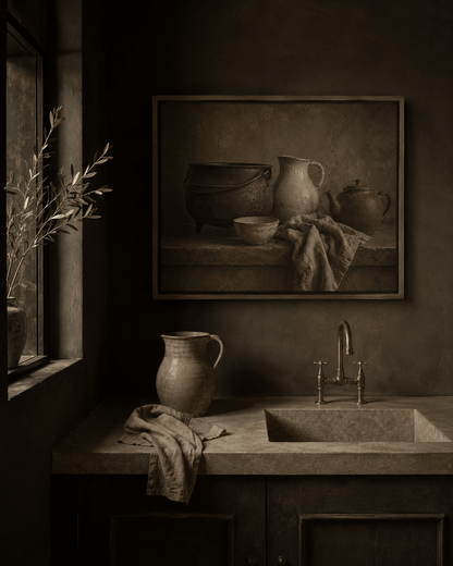 Vessels and Linen Still Life Canvas - The Midnight Archive