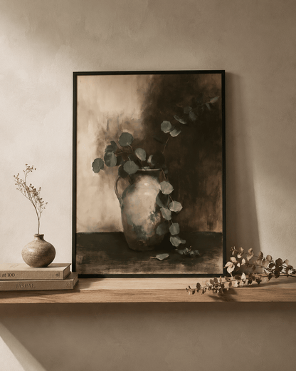 Hushed Eucalyptus Stems Canvas - The Midnight Archive