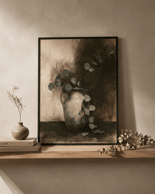 Hushed Eucalyptus Stems Canvas - The Midnight Archive