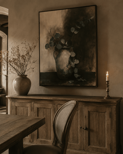 Hushed Eucalyptus Stems Canvas - The Midnight Archive